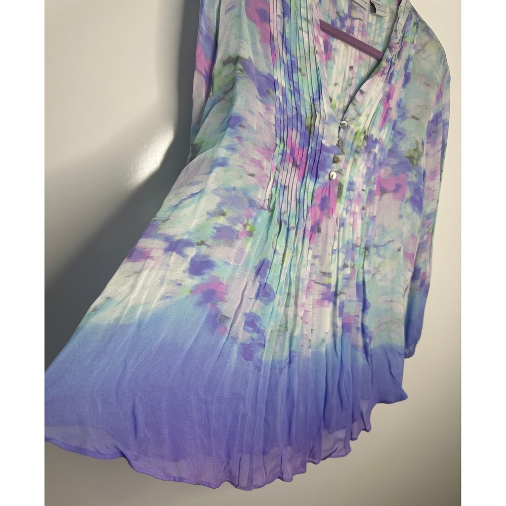 Soft Surroundings Sheer Watercolor Floral Ombre Pintuck Tunic Top Small *Flaw - Picture 6 of 13